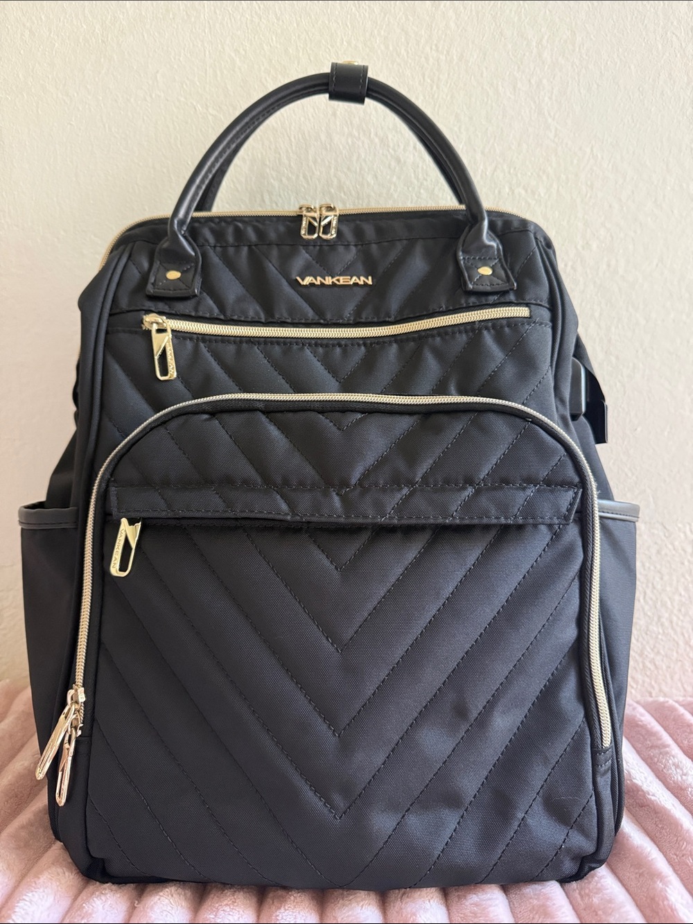 Quilted Black Backpack Tote Women’s Travel Work Office Bag Laptop Storage Fall